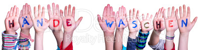 Kids Hands Holding Haende Waschen Means Wash Your Hands, Isolated Background