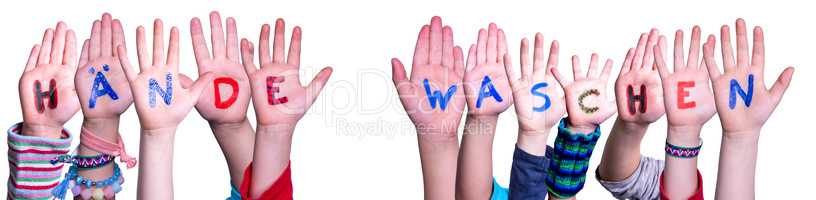 Kids Hands Holding Haende Waschen Means Wash Your Hands, Isolated Background