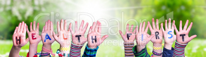 Children Hands Building Word Health First, Grass Meadow