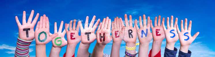 Children Hands Building Word Togetherness, Blue Sky