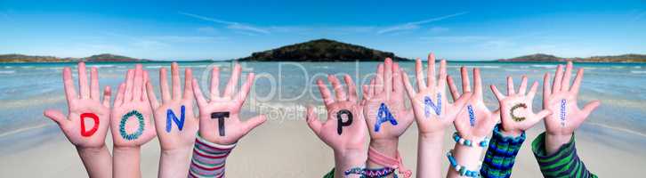 Children Hands Building Word Do Not Panic, Ocean Background