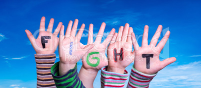 Children Hands Building Word Fight, Blue Sky