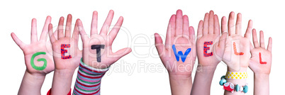 Children Hands Building Word Get Well, Isolated Background