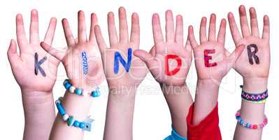 Children Hands Building Word Kinder Means Kids, Isolated Background