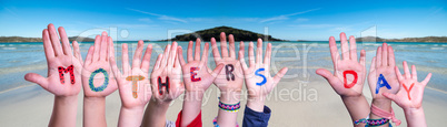 Children Hands Building Word Mothers Day, Ocean Background