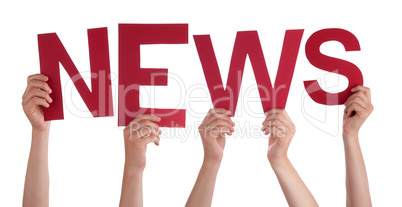 People Hands Holding Word News, Isolated Background
