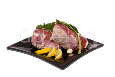 Plate with raw meat and food decorations 9