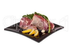 Plate with raw meat and food decorations 9