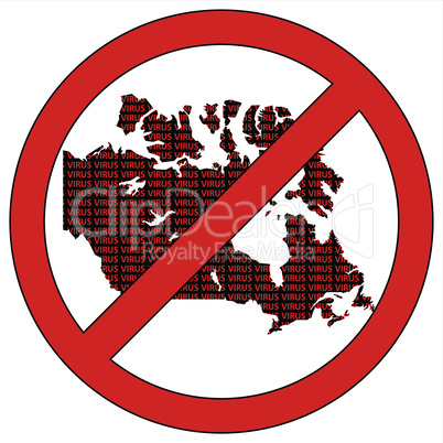 Canada silhouette with the word virus in prohibitory sign