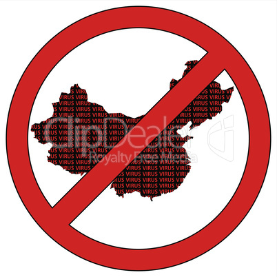 China silhouette with the word virus in prohibitory sign