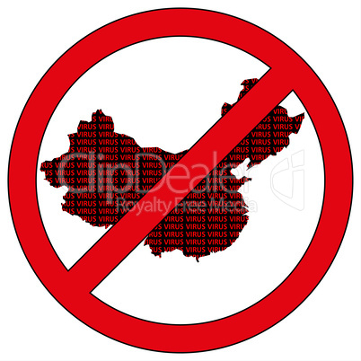 China silhouette with the word virus in prohibitory sign