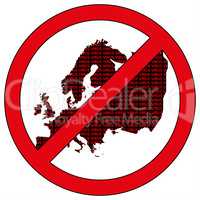 Europe silhouette with the word virus in prohibitory sign
