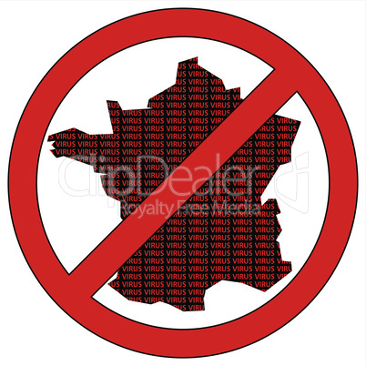 France silhouette with the word virus in prohibitory sign