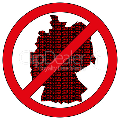 Germany silhouette with the word virus in prohibitory sign