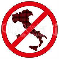 Italy silhouette with the word virus in prohibitory sign