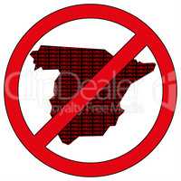 Spain silhouette with the word virus in prohibitory sign