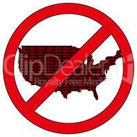 USA silhouette with the word virus in prohibitory sign