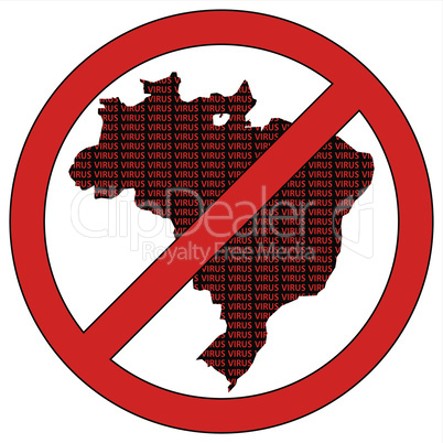 Brazil silhouette with the word virus in prohibitory sign