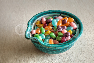 Bowl of Rainbow colored jellybeans