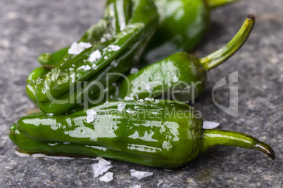 grünes pimientos de padron mit Meersalz