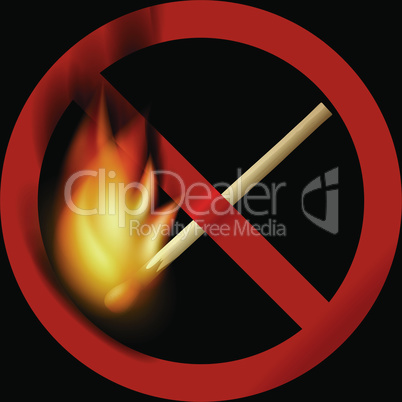 No Fire sign. Prohibition open flame symbol.  Fire emergency icon - no open fire sign on black background. Vector illustration