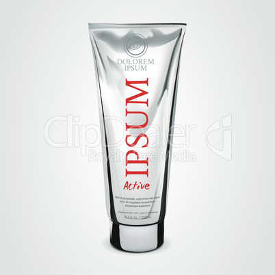 Packing metallic 3d realistic Tube for Cosmetics Isolated On Light Background. Here Can Be Creams, Toothpaste, Gel, Sauce, Paint, Glue, Lotions, Medicines. Use Mockup for Your Design