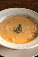 Fresh Seafood meal of Lobster bisque soup in a bowl