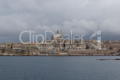 Valletta skyline, over the bay from Saint Julian, Malta