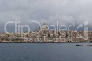 Valletta skyline, over the bay from Saint Julian, Malta