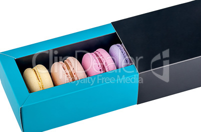Macaroons in gift box front view