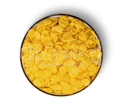 Cornflakes in bowl top view