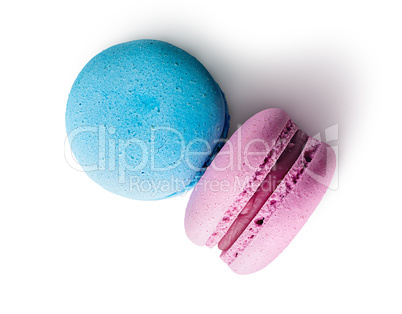 Two macaroon blue pink top view