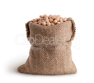 Dry chickpeas in a sack