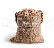 Dry chickpeas in a sack