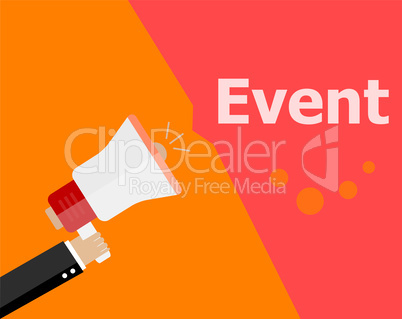 Event. flat design concept. Digital marketing business man holding megaphone for website and promotion banners.