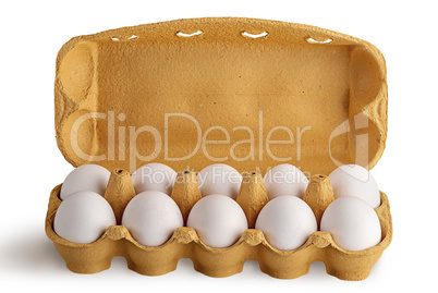 Open tray with eggs front view