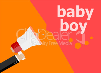 flat design business concept. Baby boy digital marketing business man holding megaphone for website and promotion banners.