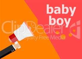 flat design business concept. Baby boy digital marketing business man holding megaphone for website and promotion banners.
