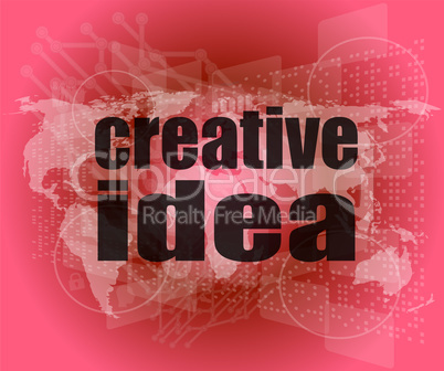 creative idea words on digital screen. business concept