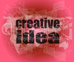 creative idea words on digital screen. business concept