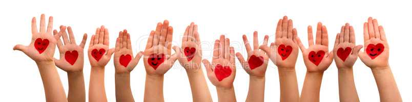 Kids Hands With Heart Symbol And Smileys, Isolated Background