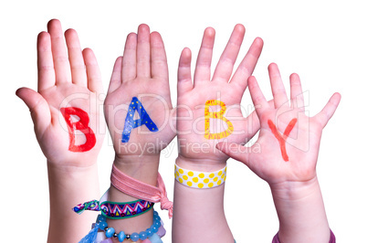 Children Hands Building Word Baby, Isolated Background