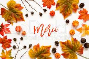 Bright Colorful Autumn Leaf Decoration, French Text Merci Means Thank You