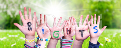 Children Hands Building Word Rights, Grass Meadow