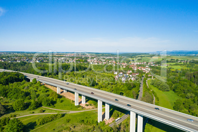 aerial of the Aichtal viaduct in Germany