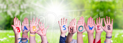 Children Hands Building Word Baby Shower, Grass Meadow