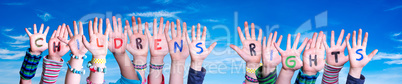 Children Hands Building Word Children Rights, Blue Sky