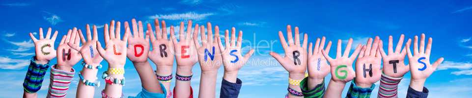 Children Hands Building Word Children Rights, Blue Sky