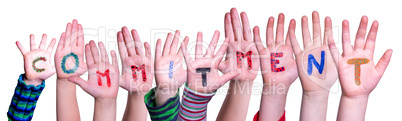 Children Hands Building Word Commitment, Isolated Background