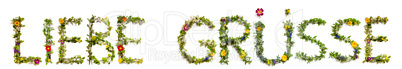 Flower And Blossom Letter Building Word Liebe Gruesse Means Greetings